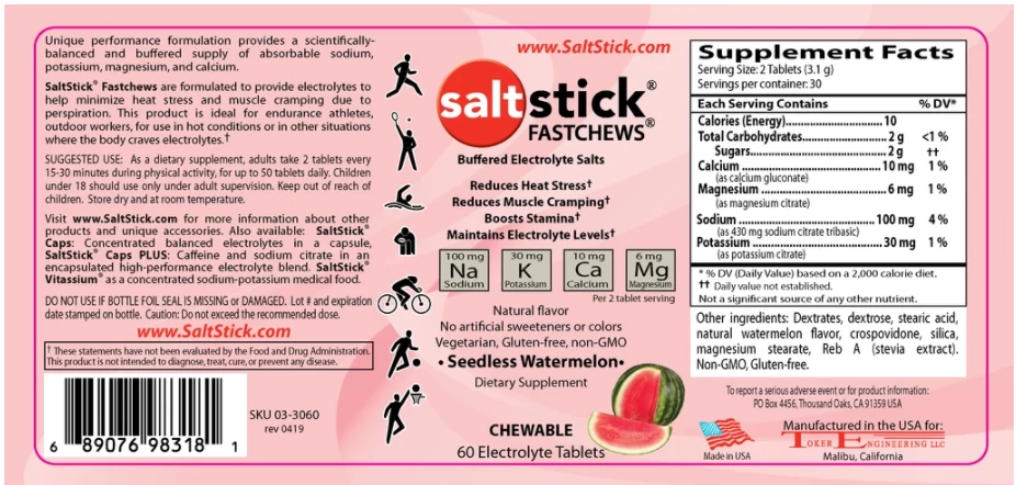 SaltStick Fastchews 60ct -Watermelon (03-3060) 4 SaltStick Fastchews 60ct -Watermelon (03-3060) - Image 2