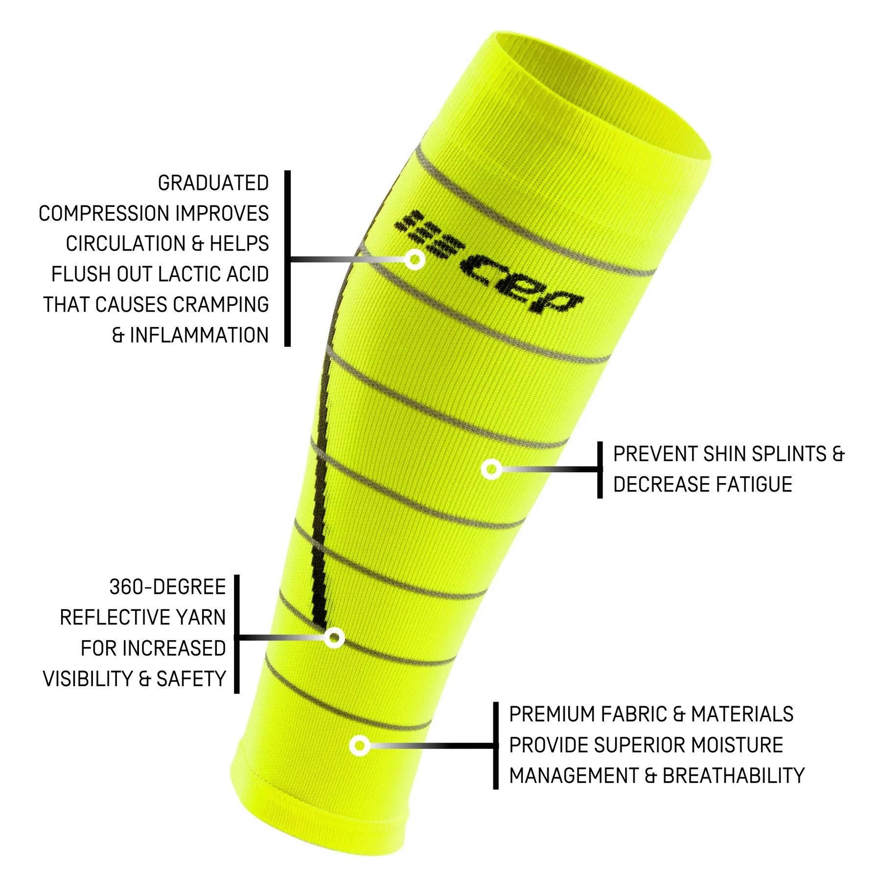 CEP Men's Reflective Calf Sleeves - Neon Yellow (WS50FZ) 4 CEP Men's Reflective Calf Sleeves - Neon Yellow (WS50FZ) - Image 2